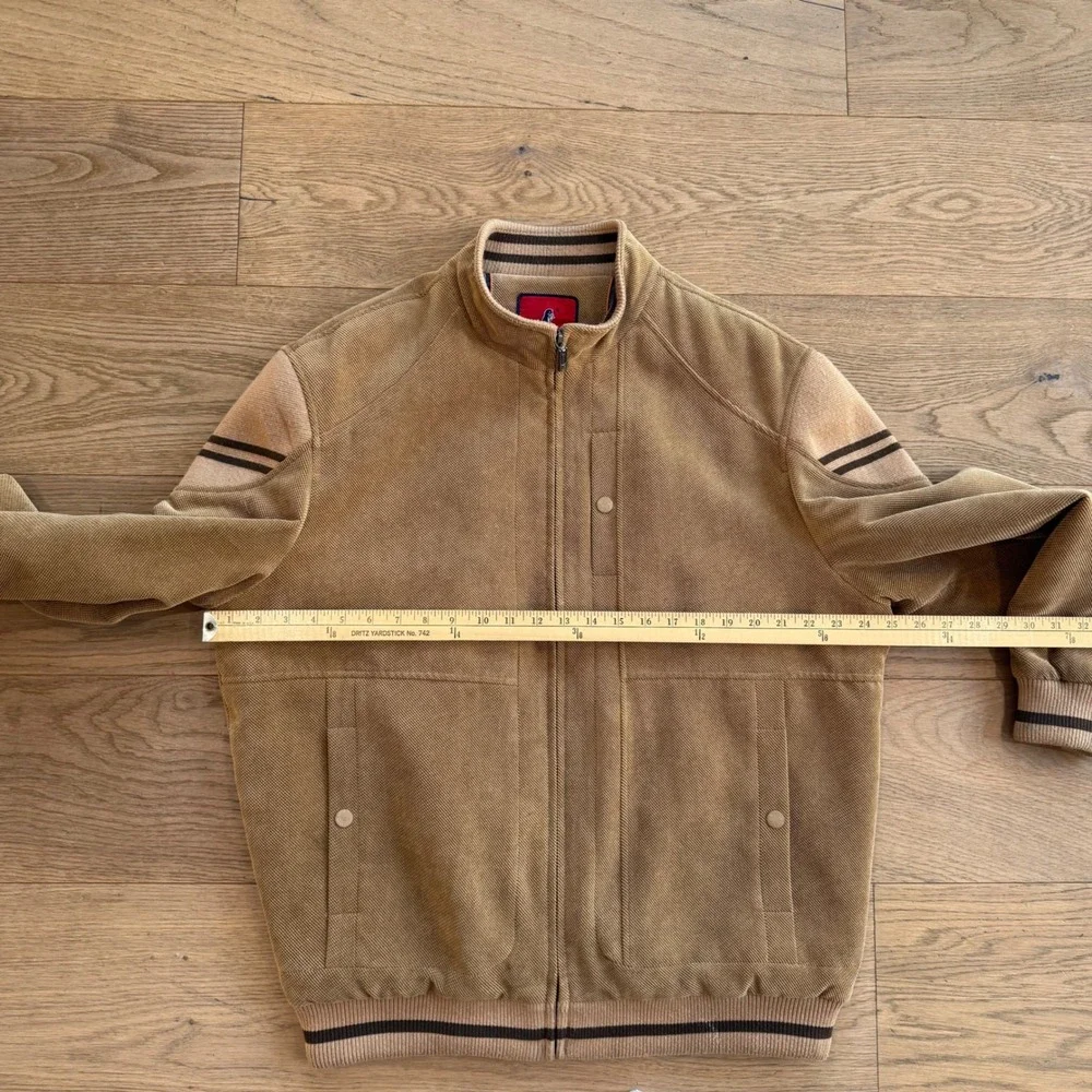 Gold Penguin Men's Bomber Jacket Tan Corduroy Varsity Style Full Zip Size Large‎